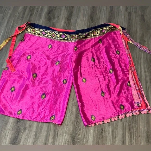 Handmade Reversible Silky Pink Wrap Pants XL - Picture 2 of 4